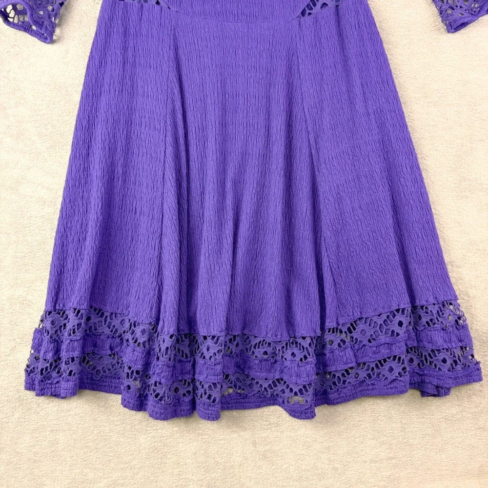 Free People M Purple Mini Dress Crochet Lace Cutout Boho Festival Cottage‎